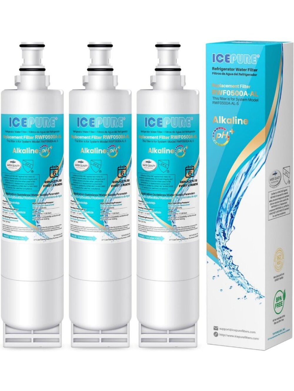 3-Pack Alkaline Refrigerator Water Filter Replacement for EDR5RXD1 & EveryDrop 5